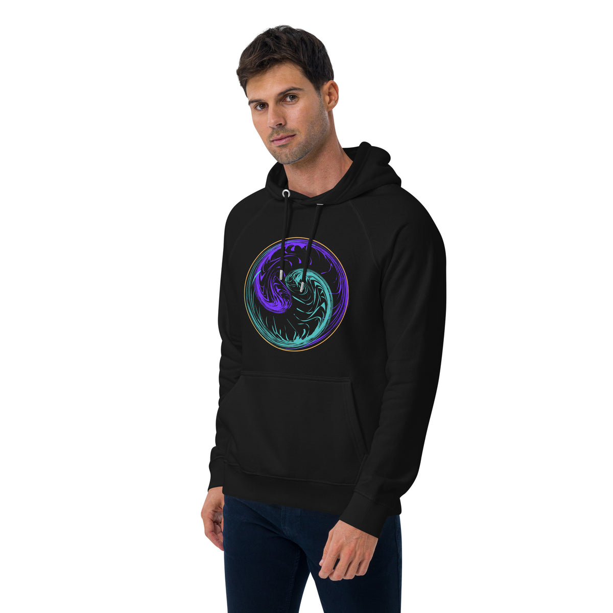 Black Mens Hoodie Yin Yang Symbol