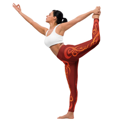 Fire Tribal Print Red Leggings