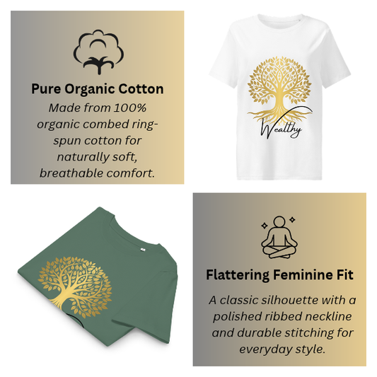 Women’s “Wealthy” Golden Money Tree Organic Ribbed Neck T-Shirt