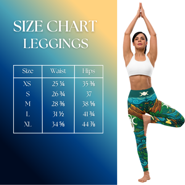 Sacred Goddess yoga leggings size chart