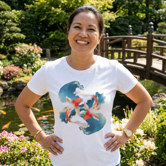 Two Koi Fish for Abundance Women's Organic Ribbed Neck T-Shirt